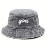 Sombrero de cubo con estampado de mano de calavera - Sombrero de pesca lavado a mano para niños y niñas, diseño duradero de estilo callejero, lavable a mano, perfecto para actividades al aire libre, acampadas y viajes, sombrero de acampada