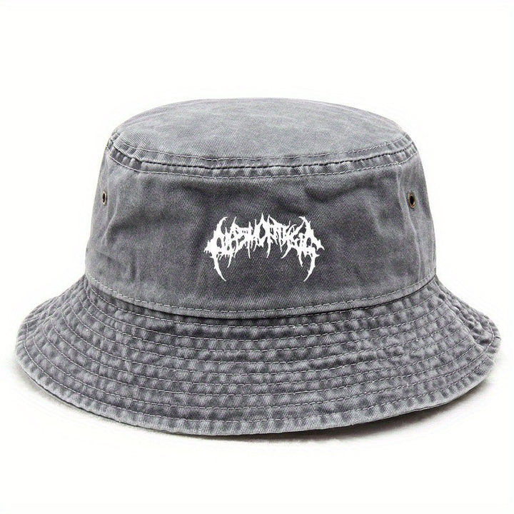 Sombrero de cubo con estampado de mano de calavera - Sombrero de pesca lavado a mano para niños y niñas, diseño duradero de estilo callejero, lavable a mano, perfecto para actividades al aire libre, acampadas y viajes, sombrero de acampada