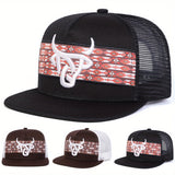 Gorra de béisbol ajustable para hombre con diseño de cabeza de toro blanco y diseño de cuerda trenzada, poliéster ligero, ideal para actividades al aire libre en primavera y otoño, viajes, vacaciones en la playa y uso casual, sombrero de vaquero.