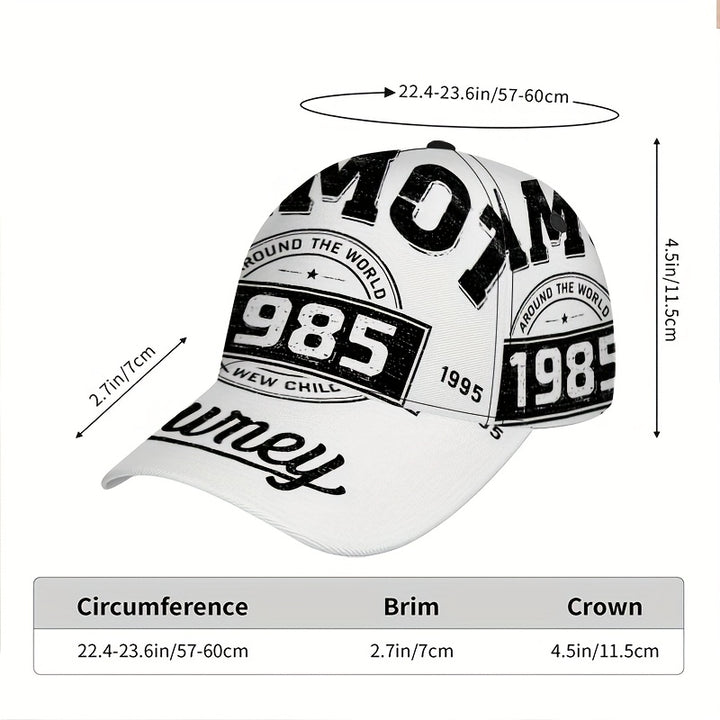 1 Gorra Snapback Ajustable Retro 1985 con Estampado 2D de Viaje - Diseño Nostálgico de los 80, Estampado Completo Vibrante, Poliéster Duradero para Deportes al Aire Libre, Running, Uso Casual y Fiestas Temáticas (Halloween/Navidad/Acción de Gracias) - Uni