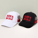 Gorra de béisbol bordada Rude Reckle - Espalda de malla transpirable, ajustable con cierre, diseño negro y blanco con detalles rojos, gorra casual unisex para hombres y mujeres, ropa de cabeza para exteriores | Gorra ajustable con cierre | Equipo de cabez