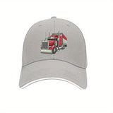 Gorra de Béisbol Retro Clásica con Camión Grande - Gorra Ligera Ajustable para Papá con Gráfico Semi-Camión Rojo Vibrante, Sombrero Unisex para Hombres y Mujeres, Ropa Casual & Fiesta de Solteros, Gorras Divertidas de Camionero para Adultos, Tocado Unisex