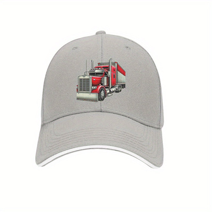 Gorra de Béisbol Retro Clásica con Camión Grande - Gorra Ligera Ajustable para Papá con Gráfico Semi-Camión Rojo Vibrante, Sombrero Unisex para Hombres y Mujeres, Ropa Casual & Fiesta de Solteros, Gorras Divertidas de Camionero para Adultos, Tocado Unisex