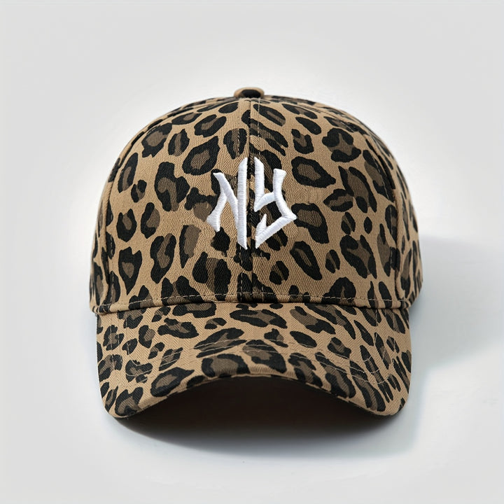 1 Gorra de Béisbol Bordada NY para Mujer con Estampado de Leopardo Unisex, Ajustable y Transpirable, Ala Curva, Moda Verano Y2K, Sombrero de Pareja