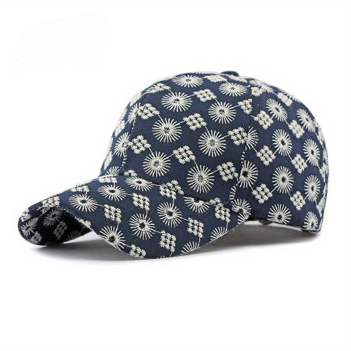 Gorra de Béisbol Bordada Geométrica Streetwear para Hombres y Mujeres - Diseño Ligero en Contraste /Blanco, Sombrero Unisex para Sol al Aire Libre con Detalles Bordados