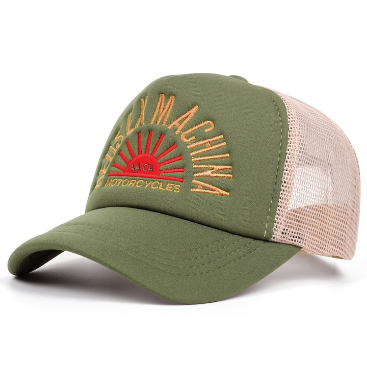 Sombrilla ajustable de malla hueca transpirable con bordado fino, adecuada para viajes, deportes al aire libre, ciclismo y conductores de camiones