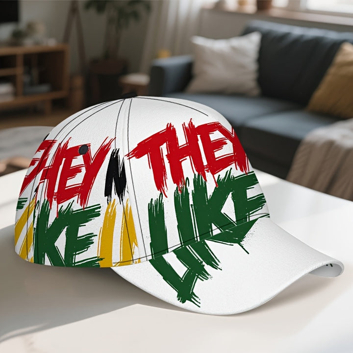 1 gorra Snapback urbana con estampado de letras llamativas - Letras estéticas A-Z vibrantes en 2D, poliéster ajustable para deportes al aire libre, streetwear y eventos de Halloween/Navidad/Acción de Gracias - Diseño unisex