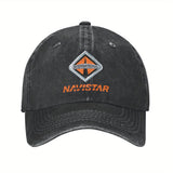 Gorra de béisbol internacional Navistar 2025 - Negro lavado con logotipo rojo y naranja, algodón transpirable, ajuste ajustable para deportes al aire libre, golf, running - Regalo elegante para hombres y mujeres