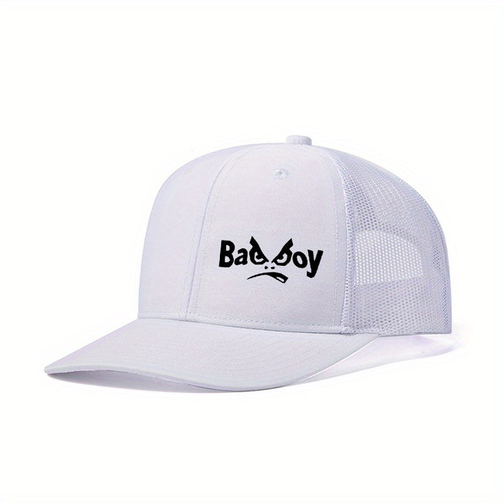 Gorra de béisbol con diseño gráfico malo - Gorra negra con diseño de personaje de dibujos animados blanco, ropa urbana unisex para hombres y mujeres, lavable a mano, ropa de cabeza para exteriores, letra oscura, gorro duradero.