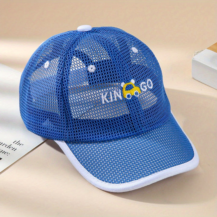 Gorra de béisbol para niños, 1 unidad, espalda de malla transpirable, cierre ajustable con clic, protección solar, negro y azul con rayas blancas, para niños y niñas de 3 a 7 años, fibra de poliéster, gorra casual | Diseño juguetón | Gorra duradera, gorra