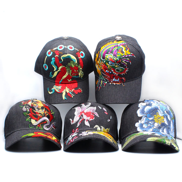 1pc Gorra de béisbol bordada con deidad sintoísta japonesa Tilgomedal, 100% algodón, gorra de visera plana con ligero estiramiento, snapback ligero para hombres y mujeres, estilo gótico rock, ideal para Halloween, Pascua, Mardi Gras - Lavable a mano