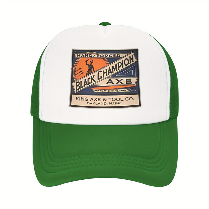 Gorra de béisbol Black Champion Axe Logo - Ligera, Malla transpirable, Ajustable, Diseño de dos tonos, Poliéster, Lavar a mano, No limpiar en seco, Estilo urbano, Cierre de presión, Uso de todas las estaciones, Ideal regalo de vacaciones, Gorra de camione