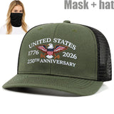 Dos Paquetes Gorra Trucker Águila del 250 Aniversario de EE. UU. + Set de Máscara - Rojo Patriótico y Diseño, Snapback Ajustable, Parte Trasera de Malla Transpirable, Absorbente de Humedad, Ideal para Deportes al Aire Libre y Uso Casual, Perfecto para ...