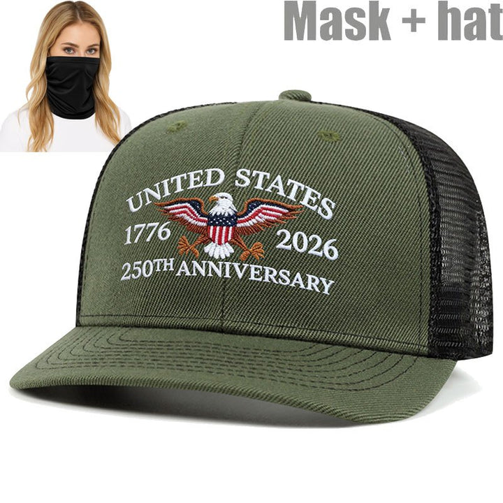 Dos Paquetes Gorra Trucker Águila del 250 Aniversario de EE. UU. + Set de Máscara - Rojo Patriótico y Diseño, Snapback Ajustable, Parte Trasera de Malla Transpirable, Absorbente de Humedad, Ideal para Deportes al Aire Libre y Uso Casual, Perfecto para ...