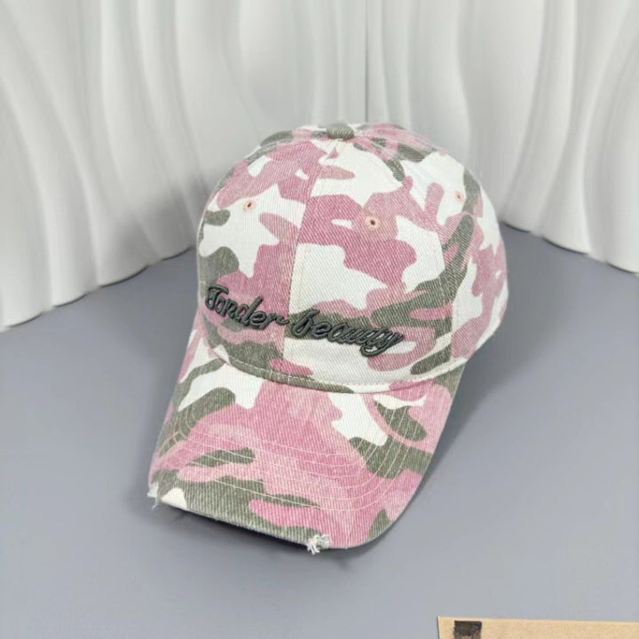 Gorra de Cubo Unisex con Camuflaje y Letras para Primavera y Otoño, Gorra de Béisbol al Aire Libre a la Moda Callejera