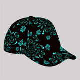 Gorra de Béisbol Estilo Callejero Unisex con Estampado Floral y Flores Azul Verdoso sobre , Gorra Deportiva Transpirable para Hombres y Mujeres, Uso Diario Casual