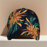 1 Gorra de béisbol con estampado de flujo Radiant Sunburst - Sombrero ajustable con cierre a presión, diseño floral vibrante y noche estrellada, ligera, perfecta para salidas diarias, reuniones de grupo, Navidad, ropa casual, sombrero casual, sombrero ele