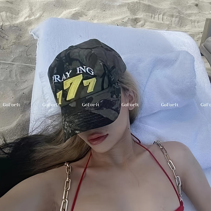 Gorra de béisbol camuflada bordada de 19.74 metros, ajustable, ligera de poliéster con letras 3D para estilo casual urbano