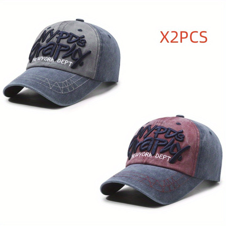 2 Piezas Gorra Snapback Unisex Estilo Retro Lavado con Bordados de Letras Desgastadas, Béisbol Urbano Europeo y Americano