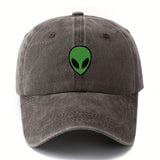 Gorra de béisbol unisex MAKEFGE con bordado de alienígena verde - Tejido ligero, protección solar, ajuste Snapback, diseño transpirable de 6 paneles para camping, viajes, uso casual (/Gris oscuro/Rosa/Azul marino), accesorio de cabeza para exteriores, ala