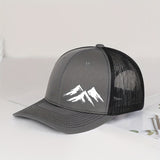 Gorra de Camionero con Patrón de Montaña Nevada MLFO 2025 - Gorra de Béisbol Ligera y Transpirable Ajustable para Hombres y Mujeres, 100% Poliéster, Negra con Diseño de Montaña Blanca, Perfecta para Deportes al Aire Libre, Uso Diario, Regalos del Día del