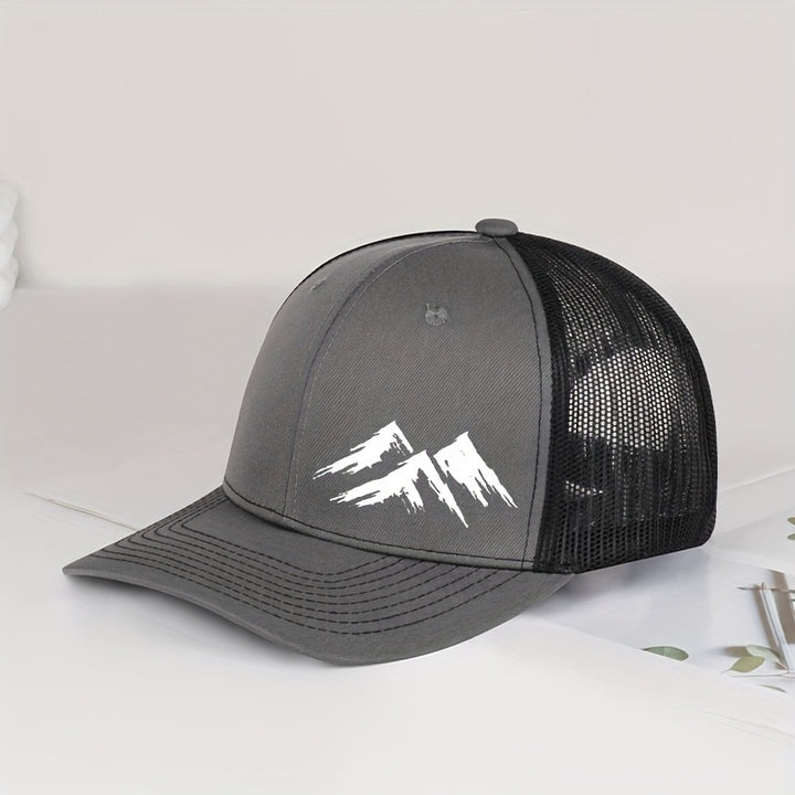 Gorra de Camionero con Patrón de Montaña Nevada MLFO 2025 - Gorra de Béisbol Ligera y Transpirable Ajustable para Hombres y Mujeres, 100% Poliéster, Negra con Diseño de Montaña Blanca, Perfecta para Deportes al Aire Libre, Uso Diario, Regalos del Día del