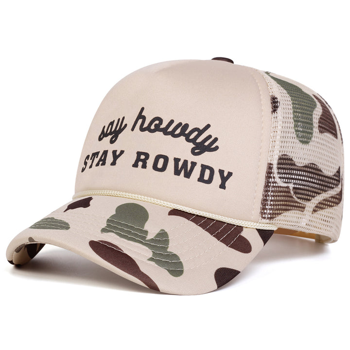 Gorra Snapback Ajustable Ligera para Hombre con Letras Rowdy y Visera Semi-Red - Diseño de 5 Paneles para Exteriores, Playa, Fiestas - Gorra Casual de Primavera/Otoño (Estampado ROWDY, Diseño Transpirable) - Fácil Cuidado para Atuendos Informales