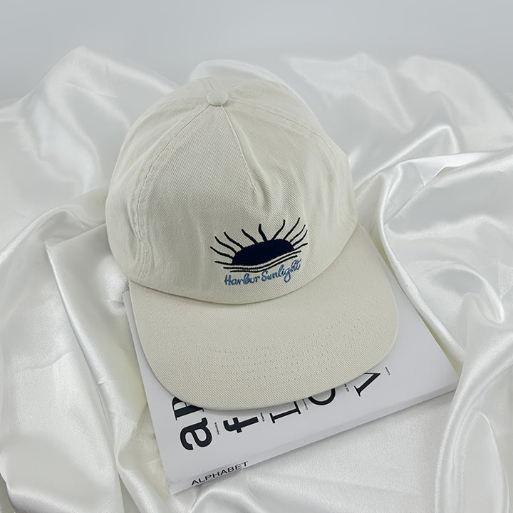 Gorra de Béisbol de Poliéster Bordada, Ajustable y Ligera con Visera Plana para Estilo Urbano, Gorra de Pato Hip-Hop con Diseño de Sol, Lavable a Mano