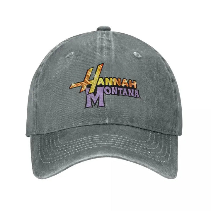Gorra de béisbol desgastada con logo de Hannah Montana, 100% algodón, estilo deportivo, ligera con estiramiento medio, recubrimiento de PVC, diseño tie dye ajustable para entrenamientos al aire libre, unisex