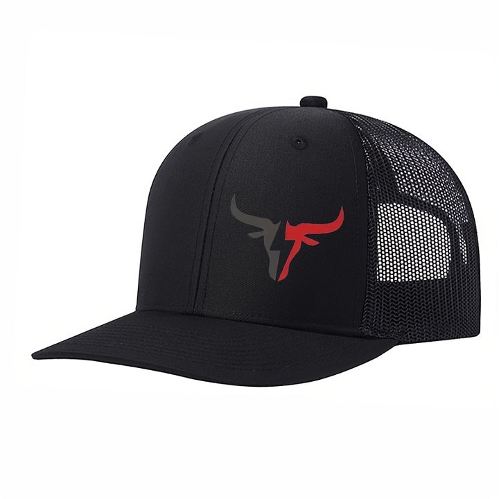 1 gorra ajustable para camionero con espalda de malla transpirable, negra y azul, estampado de calavera de vaca - algodón duradero, uso en todas las estaciones, solo lavado a mano, gorra para deportes al aire libre|Diseño de calavera de vaca|Espalda de ma