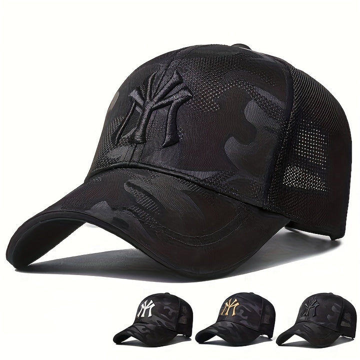 Gorra de béisbol para hombre de poliéster con letras, ajustable, estilo casual, lavado a mano, ligero estiramiento, liviana, protección solar para exteriores, ideal para primavera, otoño, viajes, playa y fiestas, 1 unidad