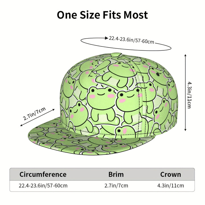 Gorra de béisbol unisex - Gorra snapback ligera y transpirable, ajustable, con diseño de diseño de dibujos animados de rana, visera plana, ropa de calle hip hop para hombres y mujeres, fibra de poliéster lavable a máquina, perfecta para regalos de Hallowe