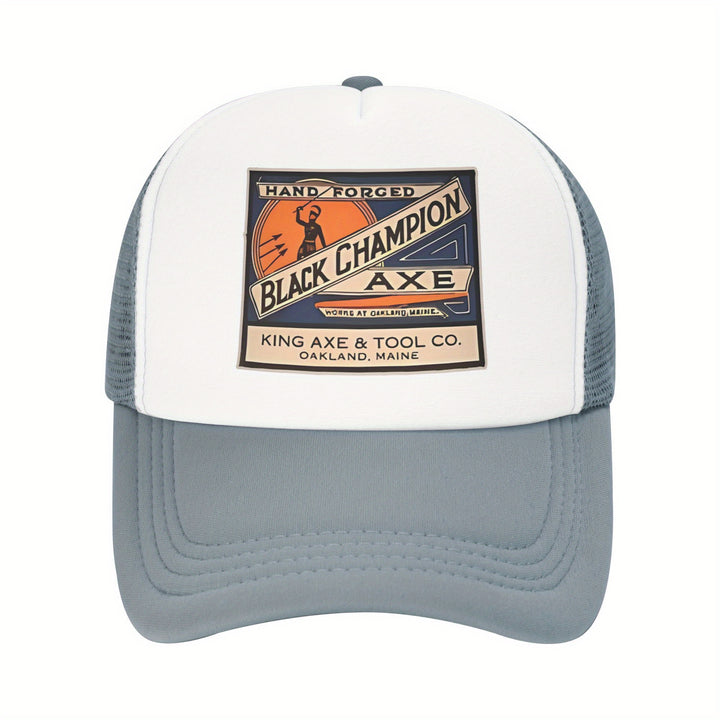 Gorra de béisbol Black Champion Axe Logo - Ligera, Malla transpirable, Ajustable, Diseño de dos tonos, Poliéster, Lavar a mano, No limpiar en seco, Estilo urbano, Cierre de presión, Uso de todas las estaciones, Ideal regalo de vacaciones, Gorra de camione