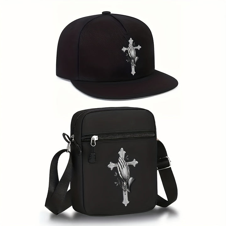 2pcs Gorra de Béisbol Unisex con Estampado de Cruz y Bolsa Holgada, Moda Urbana para Deportes al Aire Libre con Correa Ajustable, Regalo Perfecto para Ti o Tus Amigos. Tejido de Tela