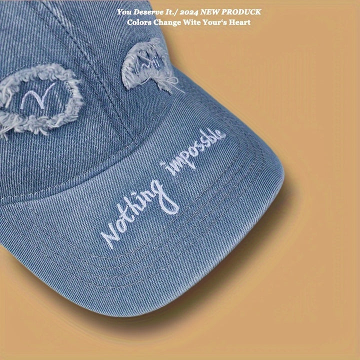 Gorra de béisbol de denim bordado de moda 2024, gorra de jean casual con hebilla ajustable, gorra ligera unisex de poliéster 100% para todas las ocasiones