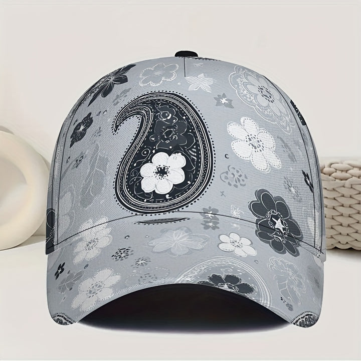 1pc Gorra Snapback de Poliéster Ligero con Estampado 2D de Paisley Floral Harmony - Diseño de Cuerpo Completo, Ideal para Deportes, Running y Estilo Casual Urbano