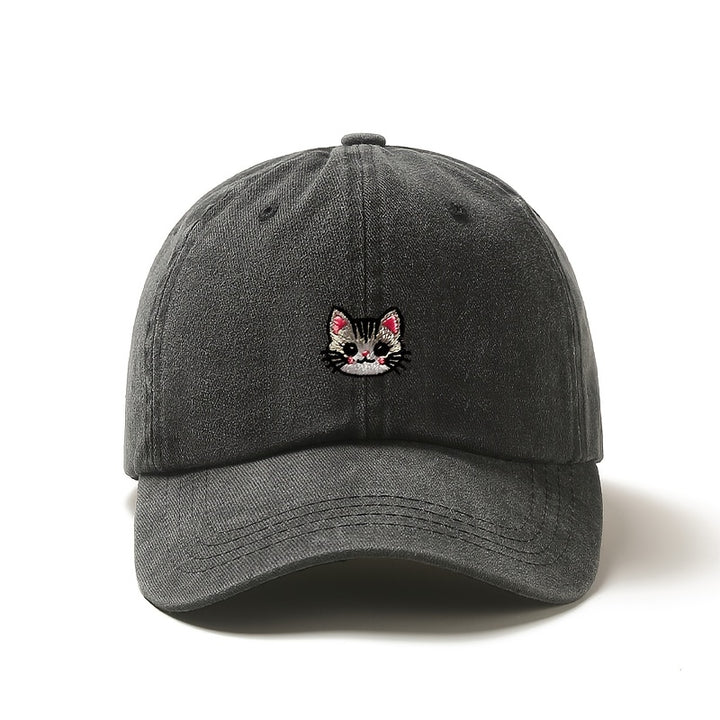 Gorra de béisbol bordada con gato lindo - Ligero, transpirable, poliéster, ajuste ajustable, perfecto para uso diario y regalos de vacaciones, ideal para Pascua, Día de la Madre, Ramadán, ropa casual para la cabeza | Bordado juguetón | Gorra cómoda