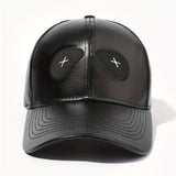 1 Gorra Unisex Ajustable de Cuero PU con Cabeza de Tigre Bordada y Ojos Rojos, Cierre de Botón, Estilo Streetwear para Vacaciones al Aire Libre, Detalles Bordados, Accesorio de Moda, Sombrero Elegante, Tela Duradera, Ideal para Amantes de la Moda