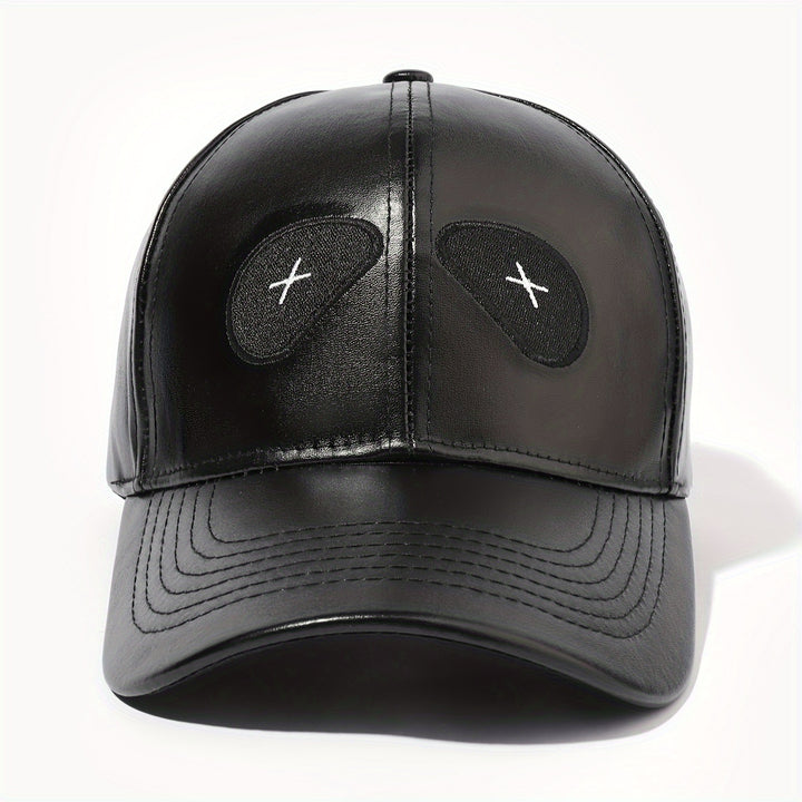 1 Gorra Unisex Ajustable de Cuero PU con Cabeza de Tigre Bordada y Ojos Rojos, Cierre de Botón, Estilo Streetwear para Vacaciones al Aire Libre, Detalles Bordados, Accesorio de Moda, Sombrero Elegante, Tela Duradera, Ideal para Amantes de la Moda