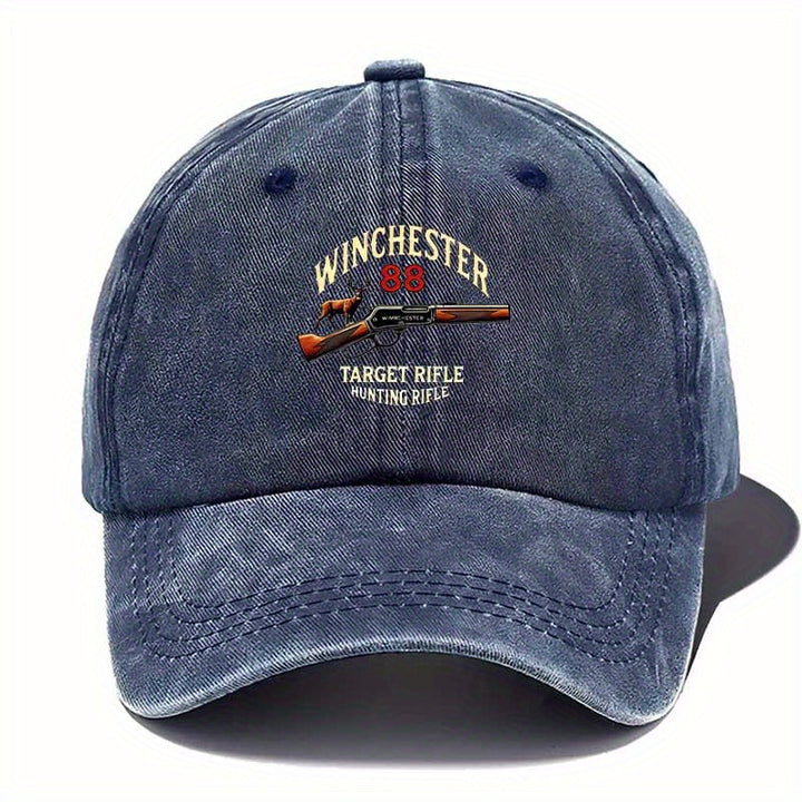 Gorra de Caza para Hombres/Mujeres - Sombrero de Exploración en la Naturaleza con Gráfico de Rifle, Gris Oscuro/Oliva, Accesorio para Cazadores y Actividades al Aire Libre, Lavable a Mano, Diseño Resistente, Tela Duradera, Ideal para Camping y Deportes de