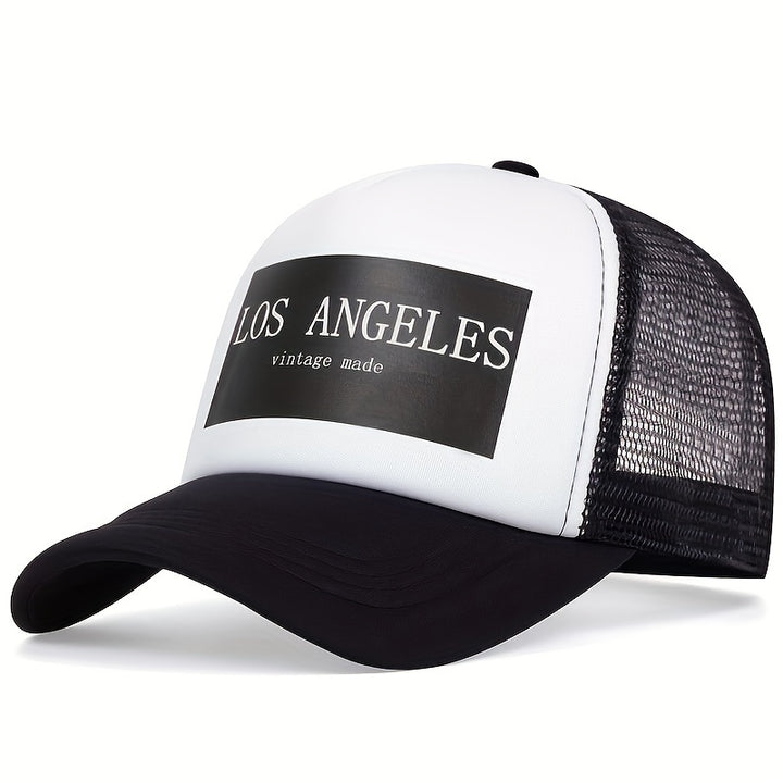 Gorra de béisbol con visera curva estilo hippie, diseño de Los Ángeles, malla transpirable, gorra trucker ajustable, para deportes al aire libre y uso casual