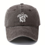 Gorra de béisbol de impresión de moda Tortuga, estilo clásico retro lavado con visera curva, accesorio casual de vacaciones al aire libre, gorra de conductor de camión
