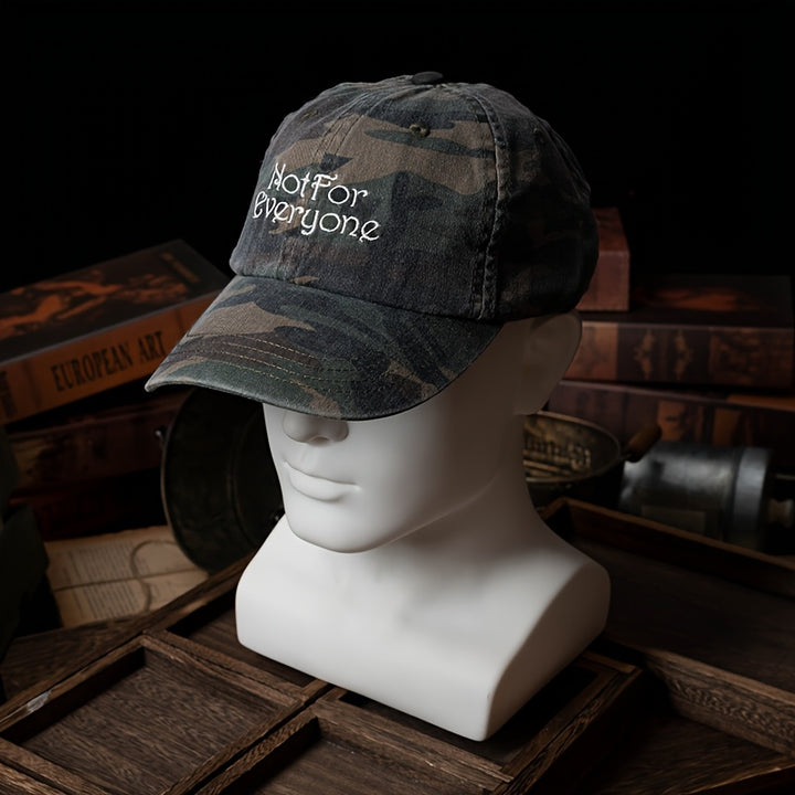 Gorra de Béisbol Estilo Japonés con Bordado de Letras y Diseño Camuflaje Desgastado para Hombres y Mujeres