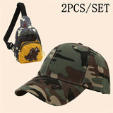 Conjunto de 2 piezas para Niños: Bolso Bandolera con Diseño de Dinosaurio y Gorra de Béisbol de Camuflaje, Sombrero Deportivo al Aire Libre para Chicos, Regalo de Riñonera