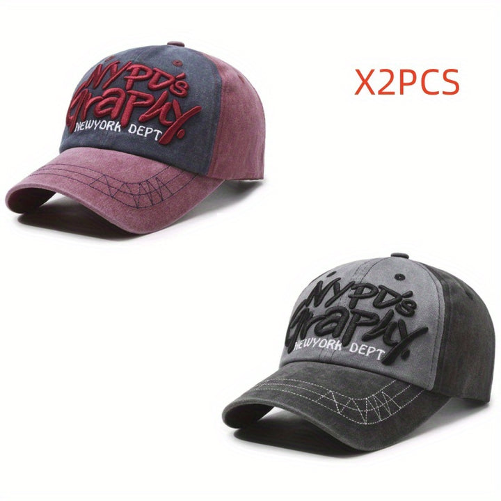 2 Piezas Gorra Snapback Unisex Estilo Retro Lavado con Bordados de Letras Desgastadas, Béisbol Urbano Europeo y Americano
