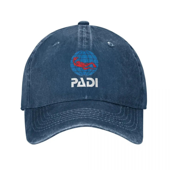 Gorra de Béisbol Lavada y Desgastada PADI - Gorra Snapback Ajustable para Hombres y Mujeres, Gorra Deportiva de Algodón Negra con Logo de Buceo, Ligera y Transpirable para Actividades al Aire Libre, Uso Casual | Ropa para Snorkel | Accesorio para la Cabez