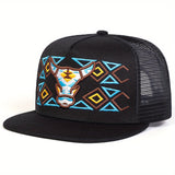 Gorra de béisbol para hombre con bordado de cabeza de toro, ideal para hip-hop, actividades al aire libre, gorra de malla ajustable para protección solar, perfecta para uso casual en viajes a la playa o vacaciones durante primavera y otoño