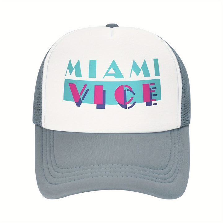 Fabric. Gorra de béisbol inspirada en Miami Vice para hombres y mujeres - Gorra de camionero de malla ligera y transpirable con visera ajustable, diseño en dos tonos, perfecta para todas las estaciones y regalo de vacaciones