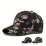 Nueva gorra de béisbol con estampado floral elegante, parte superior dura, para mujer, para uso casual al aire libre en primavera/verano/otoño, gorra versátil con forma de pico de pato, de moda.