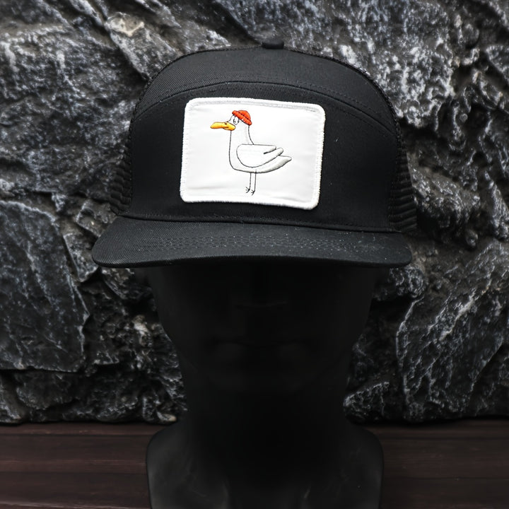 Gorra de béisbol retro para hombre con bordado de perro de la lidia y gaviota - Snapback ajustable, protección solar, parte trasera de malla transpirable, gorro de poliéster ligero para skateboarding, deportes al aire libre y uso casual - con detalles